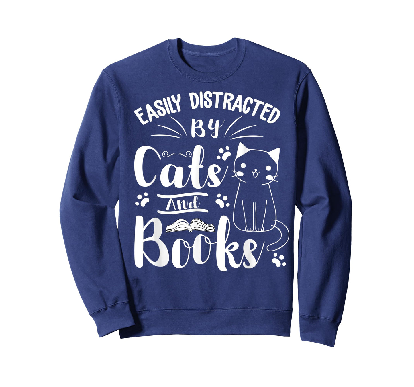 Easily Distracted by Cats and Books Tee For Cat & Book Lover T-Shirt for Men Women Kids