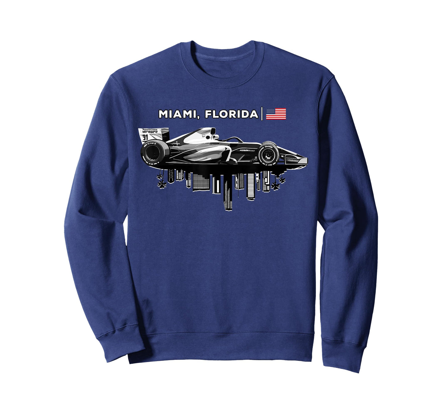 Miami Florida Racing Car Silhouette USA Flag T-Shirt