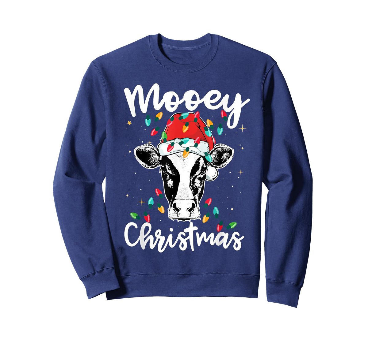 Mooey Christmas Santa Christmas Lights Cow Lovers T-Shirt