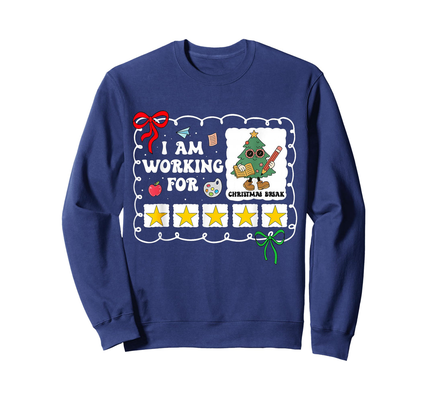 I Am Working for Christmas Break 5 Stars Teacher Xmas Tree T-Shirt