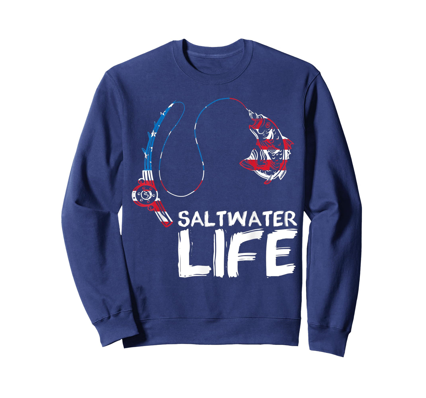 Saltwater Life US Flag Fishing Rod Bass Fishing Fish Catcher T-Shirt