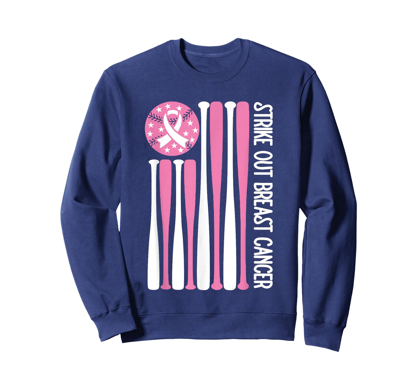 Strike Out Breast Cancer Baseball Lover Pink American Flag T-Shirt