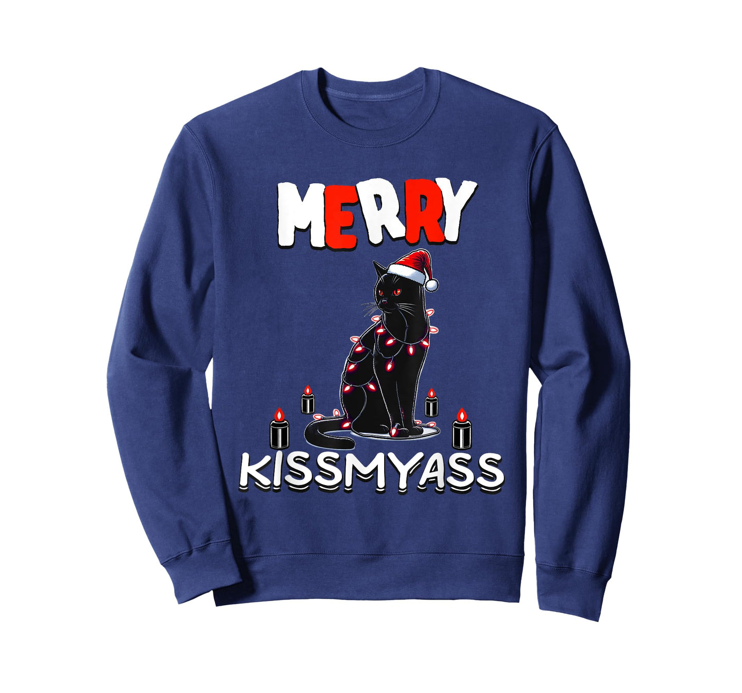 Xmas Christmas Funny Black Cat Merry Kissmyass T-Shirt