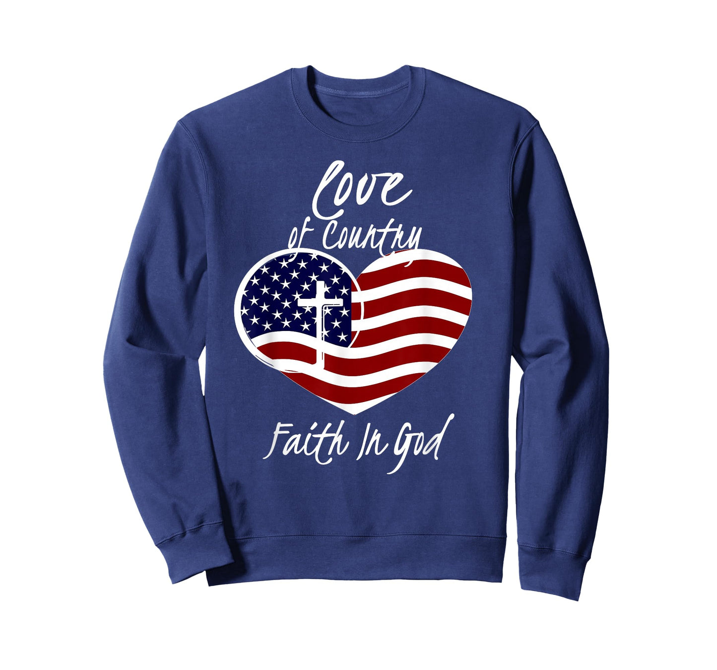 Patriotic Christian Faith in God Heart Cross American Flag T-Shirt Small