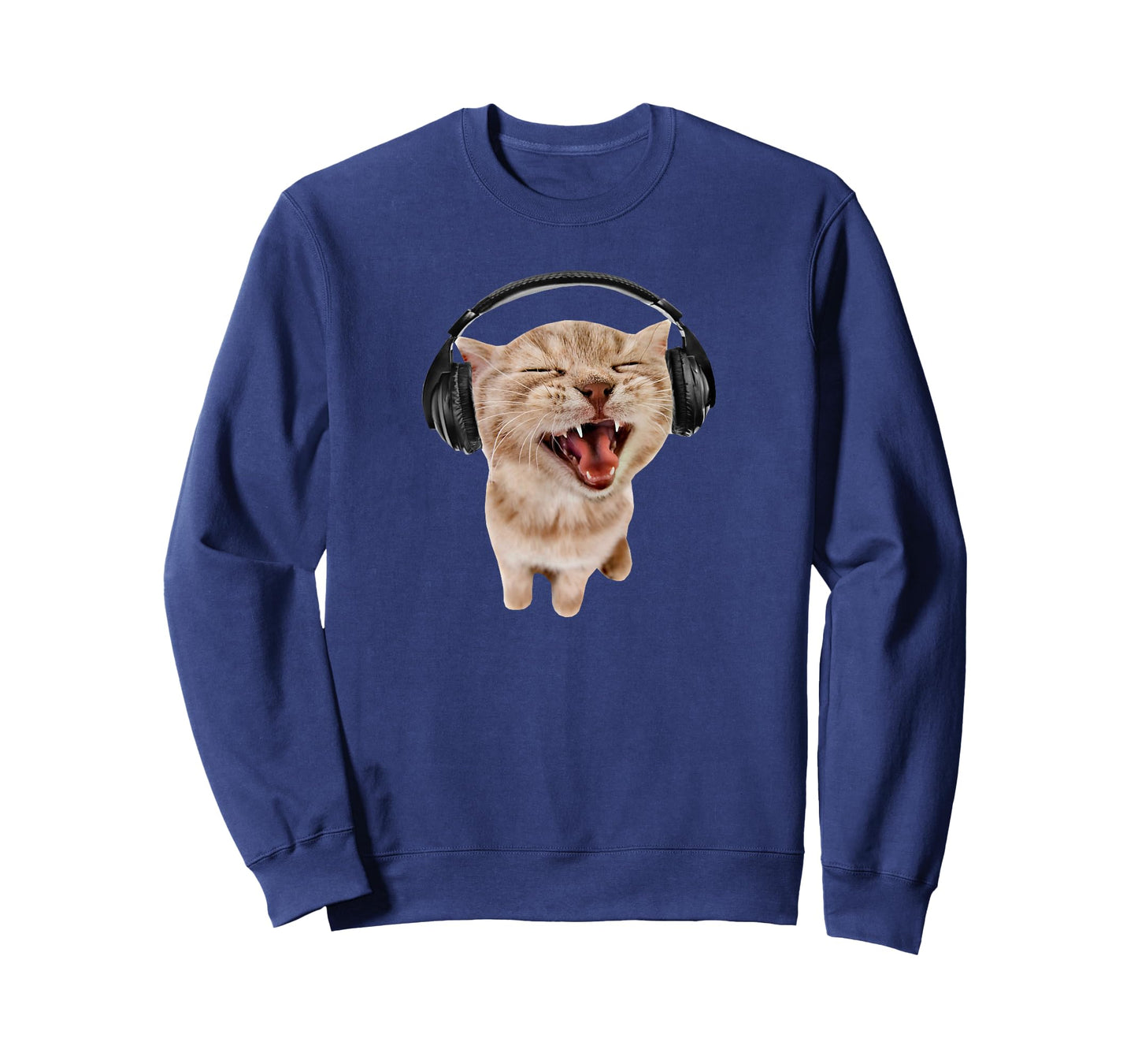 Cat With Headphones Meme Men Women Girls Kids T-Shirt