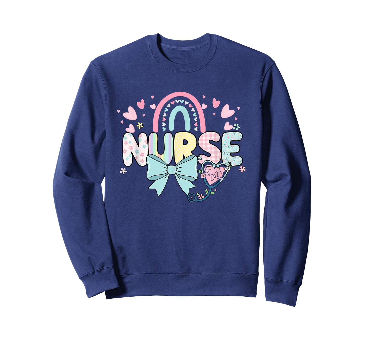 Colorful Nurse Rainbow Bow Stethoscope Heart Design T-Shirt