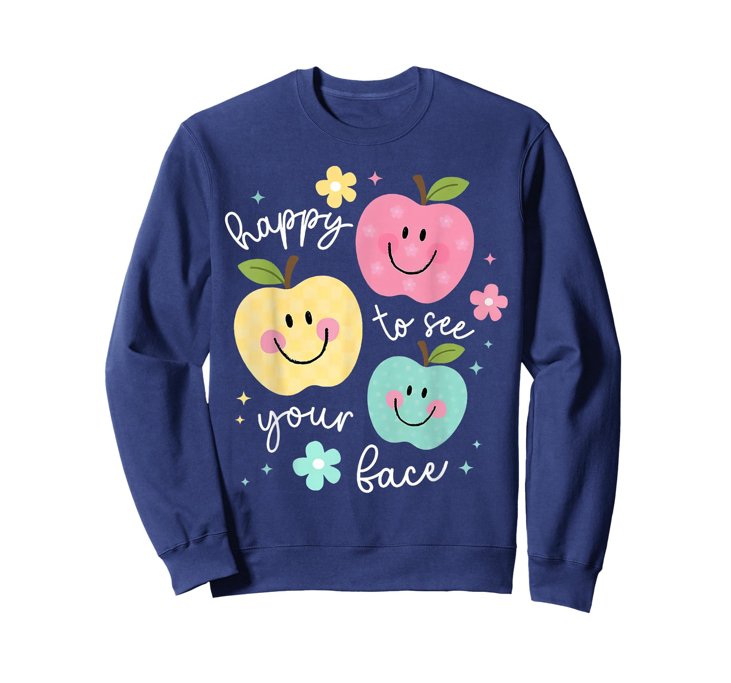 Happy to See Your Face Groovy Apple Smile Face Teacher T-Shirt