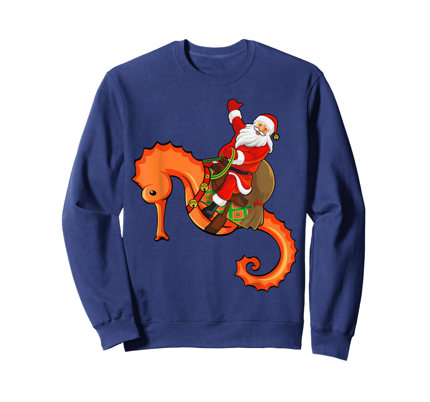 Funny Seahorse Fish Lover Santa Riding Seahorse Christmas T-Shirt