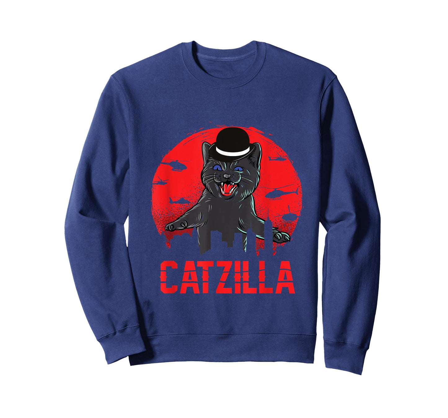 Catzilla with Bowler Hat Funny Cat and Kitten Lover Men Women Kids T-Shirt
