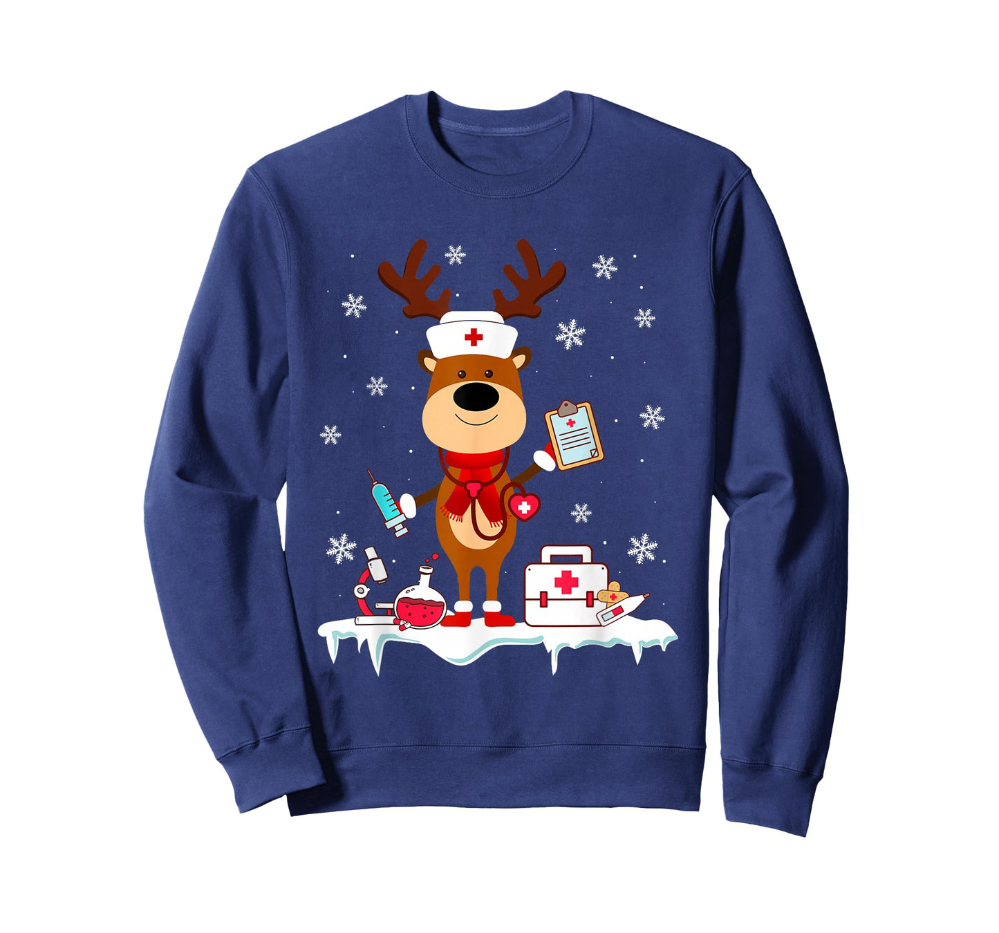 Christmas Nurse Reindeer Funny Xmas Scrub Top Nursing Women T-Shirt