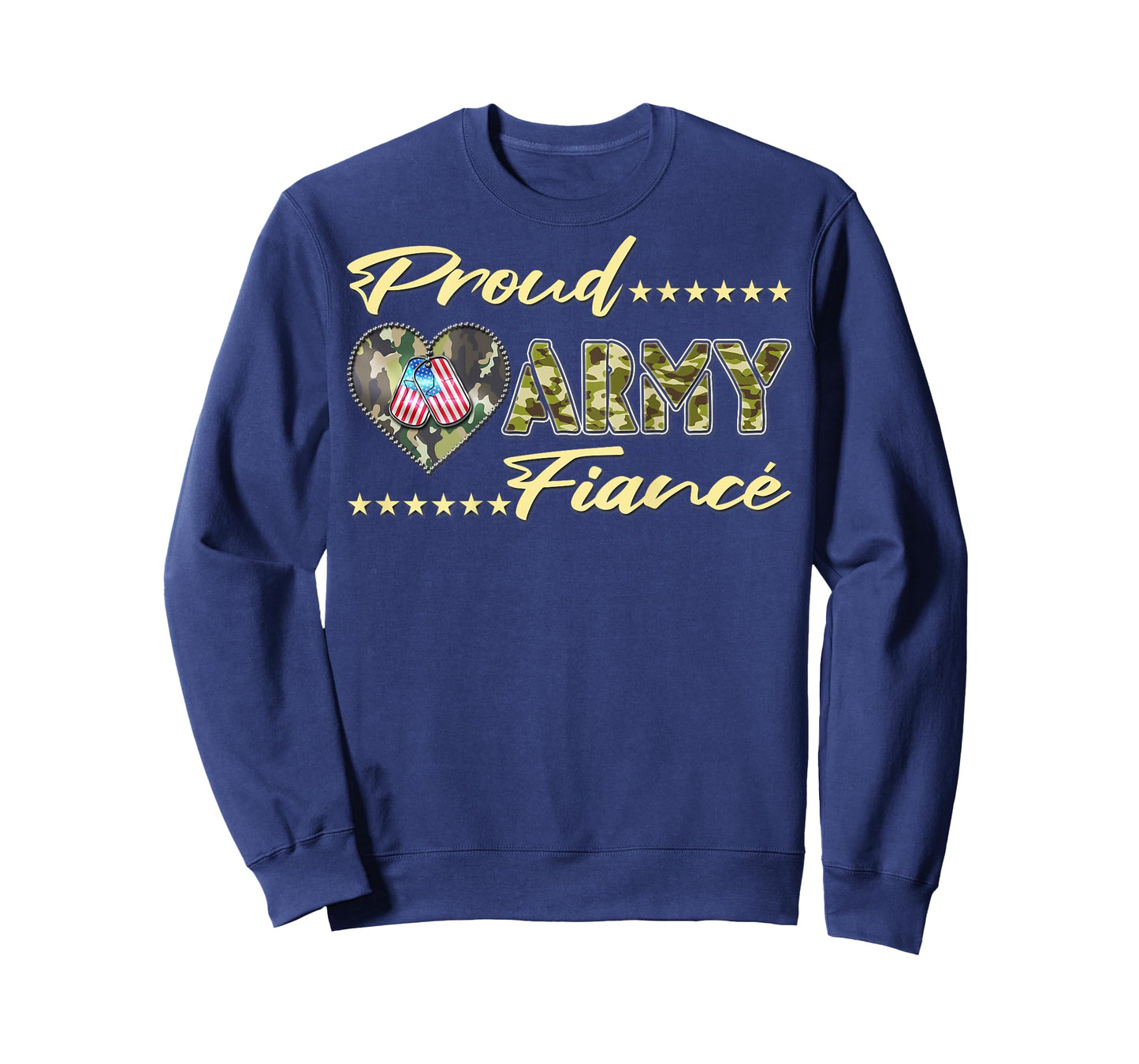 Mens Proud Army Fiance US Flag Dog Tag Heart Military Lover Gifts T-Shirt