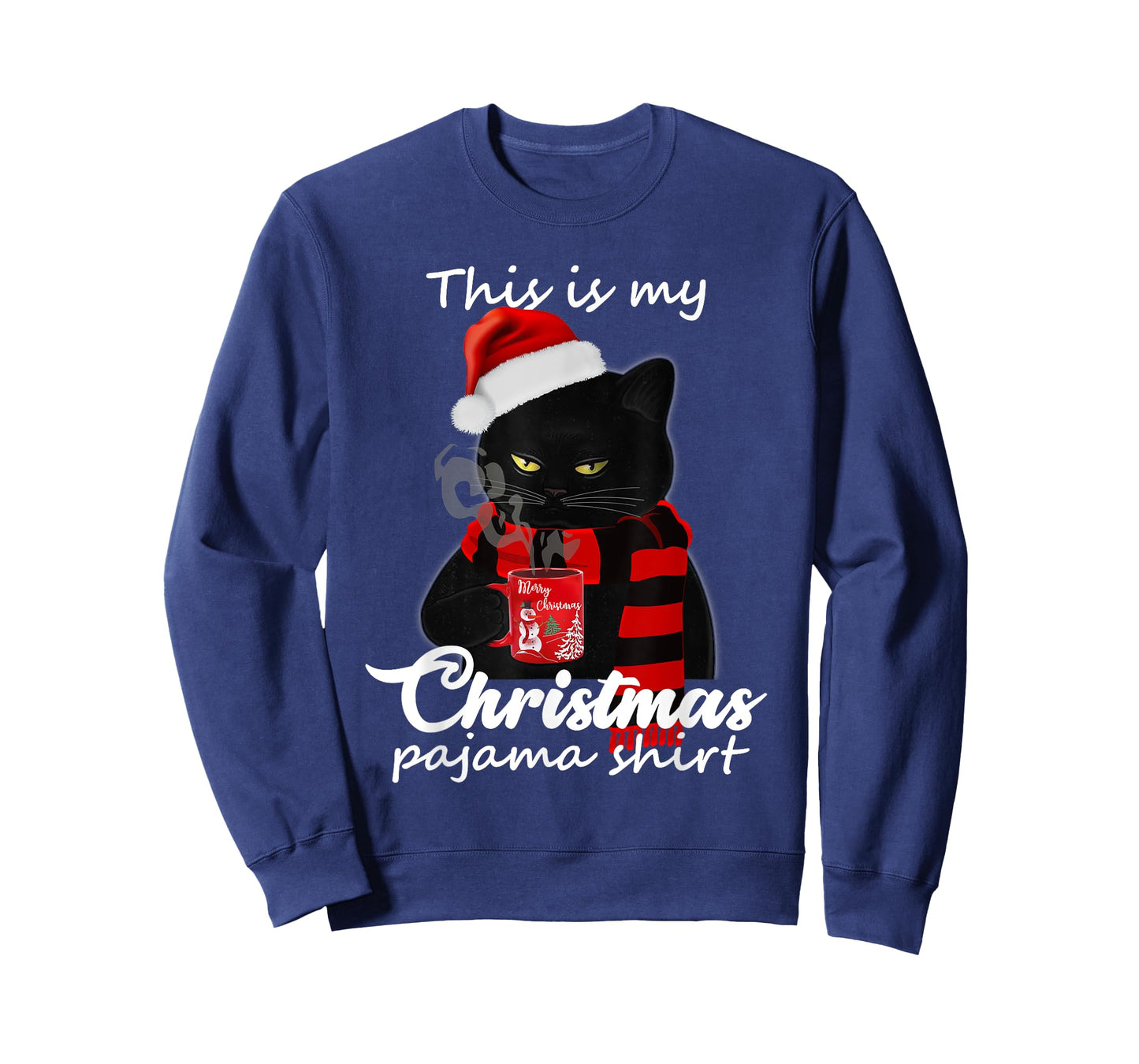 This Is My Christmas Pajama Shirt Funny Cat and Coffee Lover T-Shirt