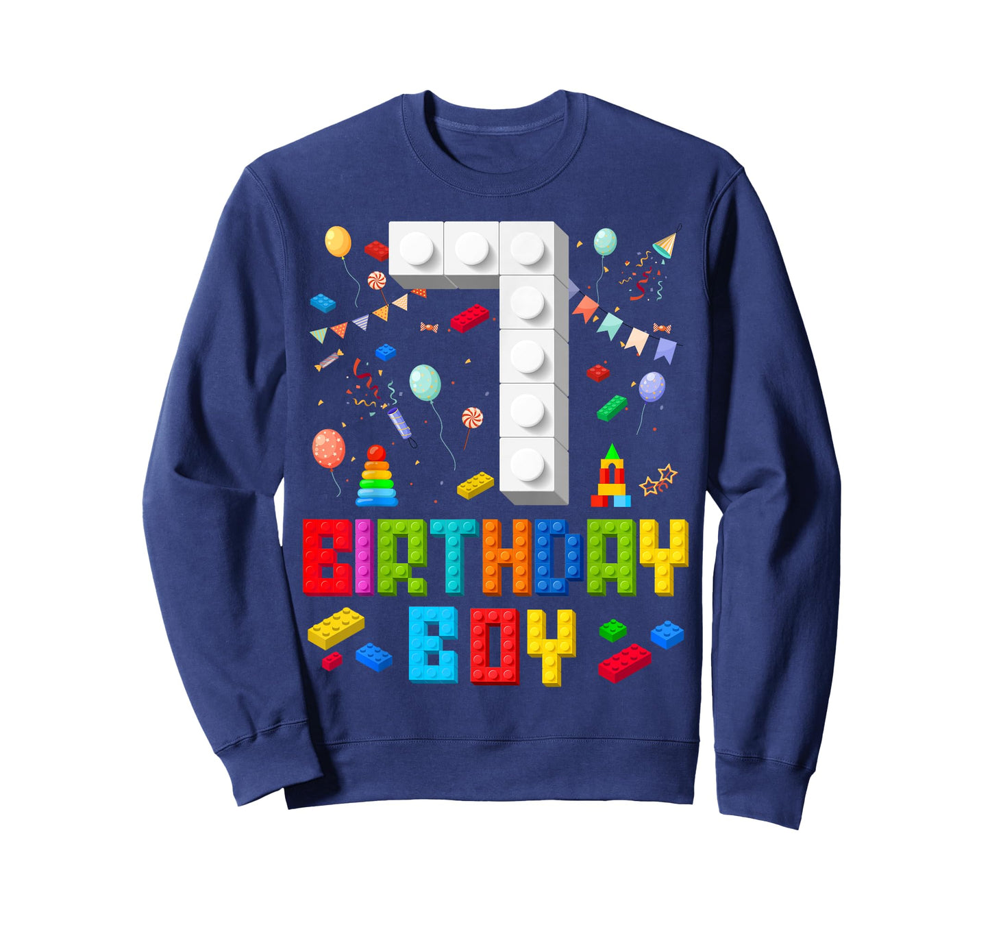 7th Birthday Boy Master Builder 7 Years Old Building Block T-Shirt
