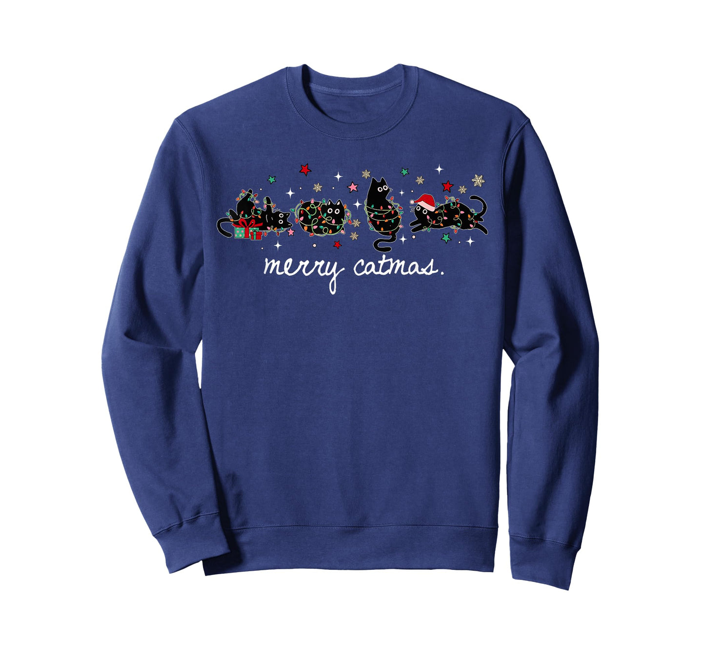 Merry Catmas Funny Christmas Meowy Cute Cats with Santa Hat T-Shirt