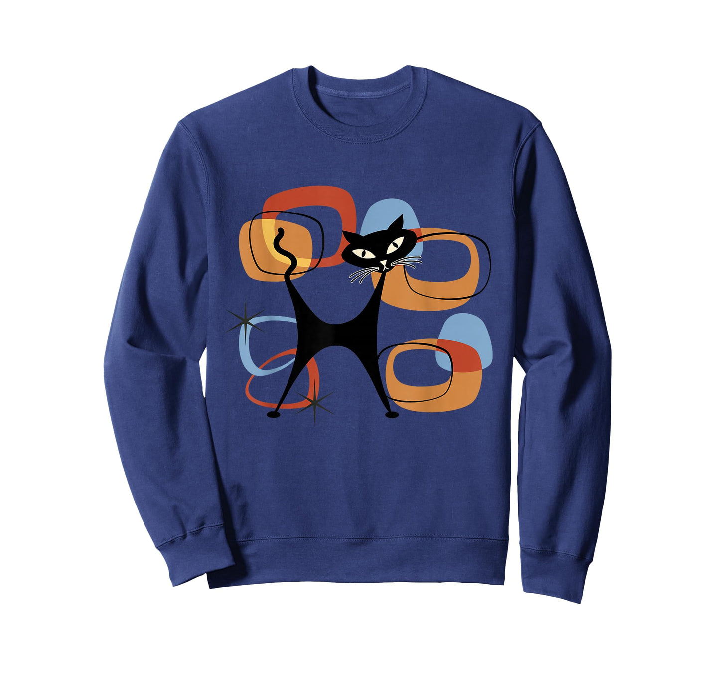 Midcentury Cat Mid Century Retro Atomic Age Space Beige Blue T-Shirt