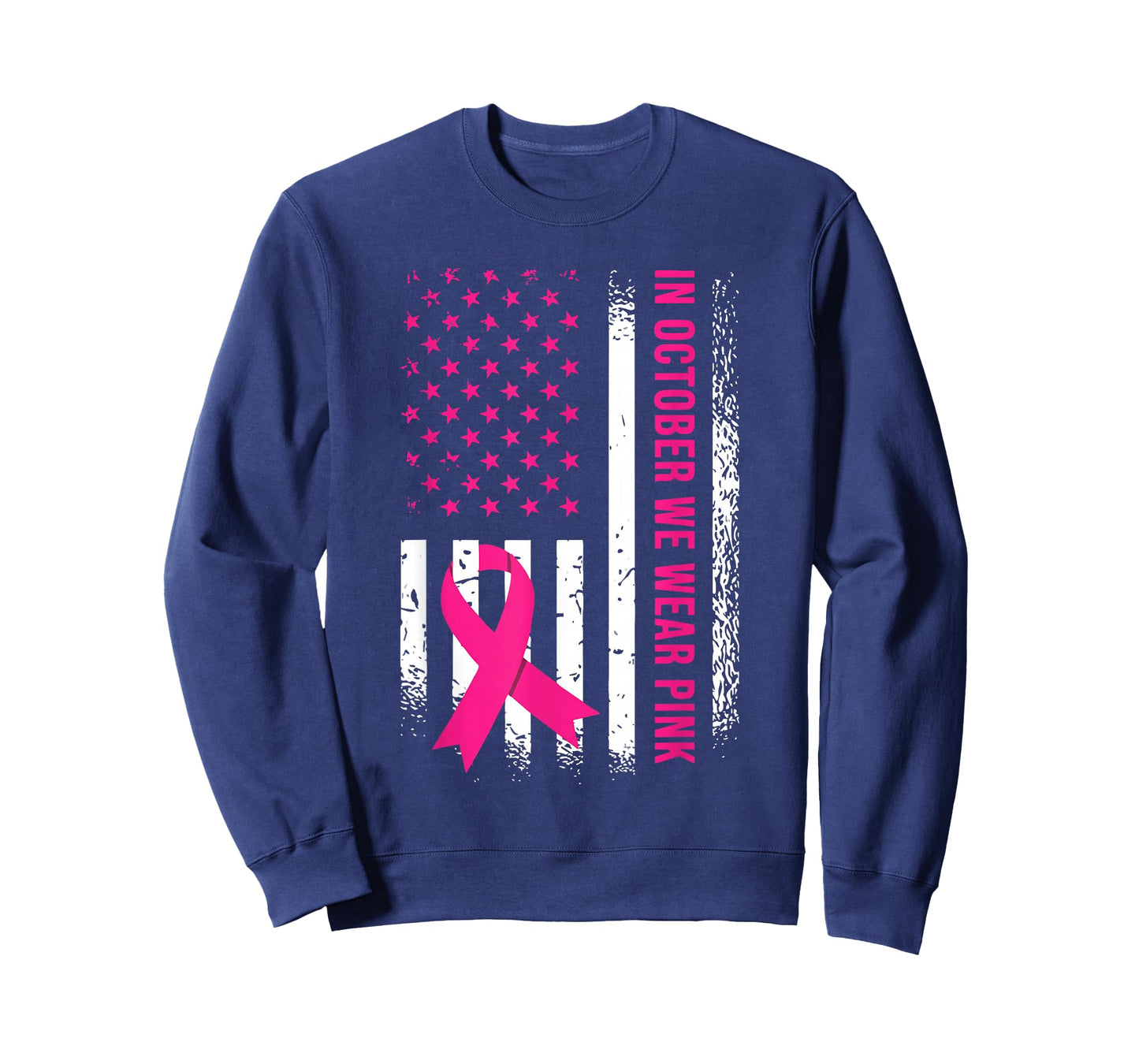 in October We Wear Pink American Flag T-Shirt
