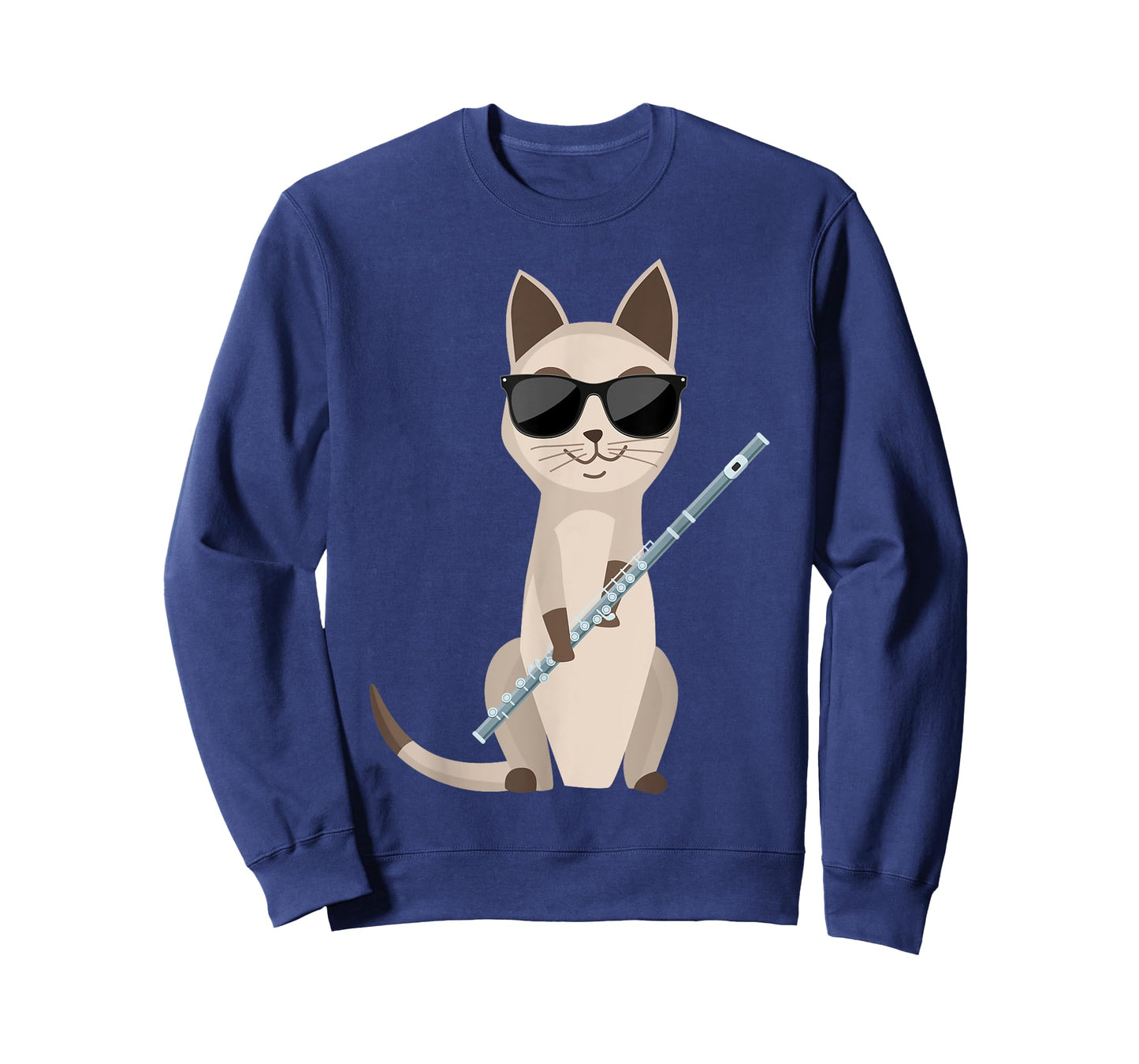 Funny Cat Wearing Sunglasses Playing Flute Flutist Cat T-Shirt for Men Women Girls Kids