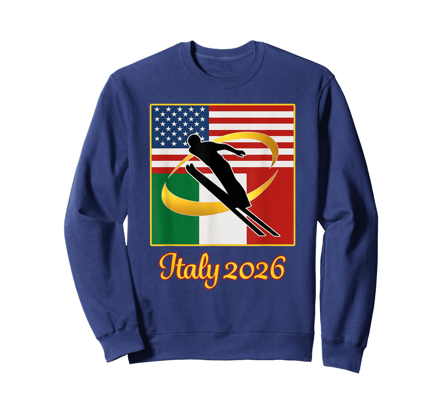 Italy 2026 Ski Jump 2026 USA Italy Flags Winter Sports T-Shirt