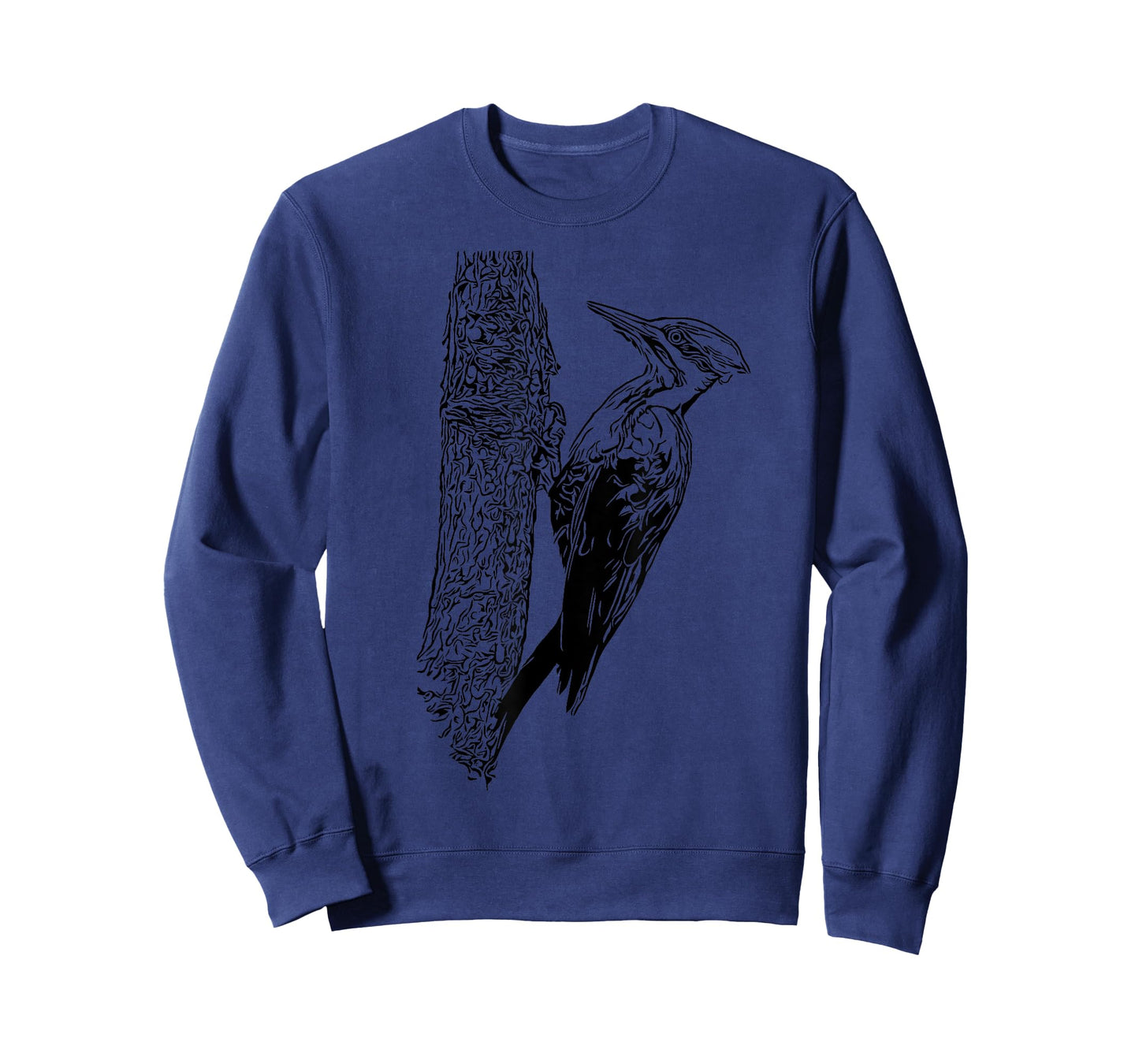 Minimalist Bird Tees Pileated Woodpecker Graphic T-Shirt - Unisex Adult - Blue, Black - Small - Crew Neck - Short Sleeve
