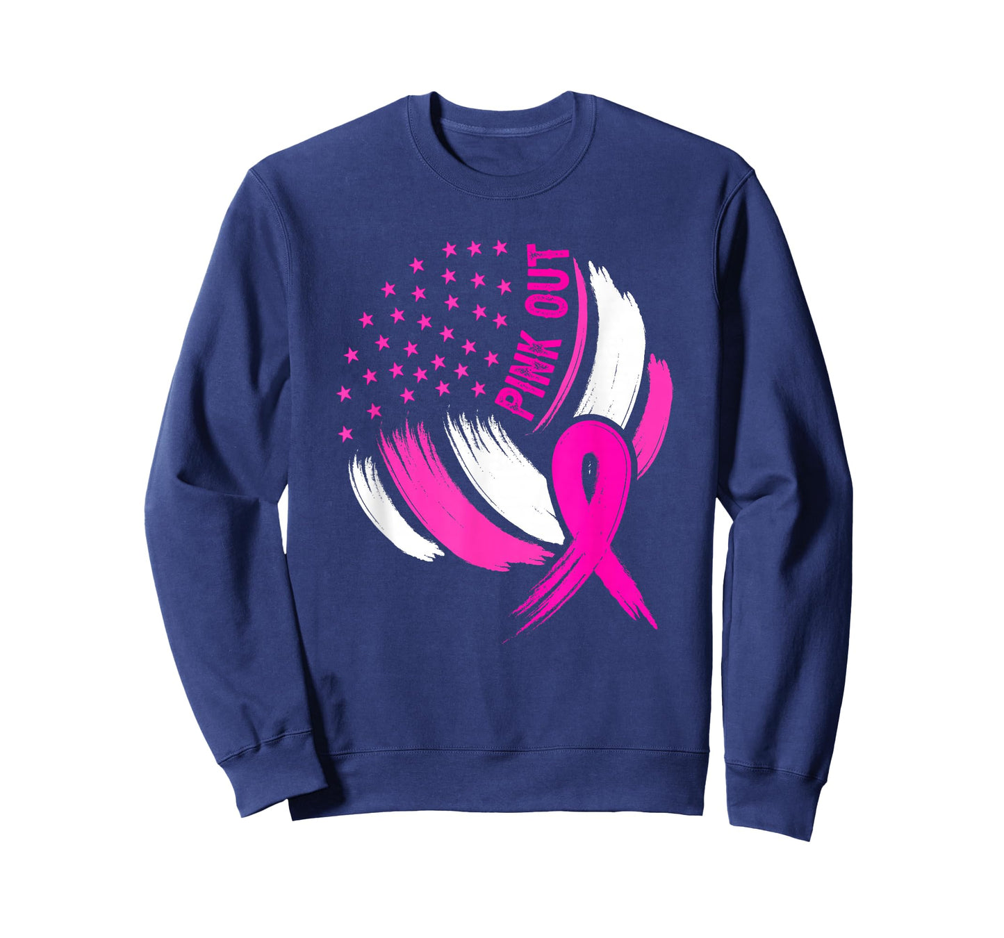 Volleyball Pink Out Breast Cancer Awareness Ribbon USA Flag T-Shirt