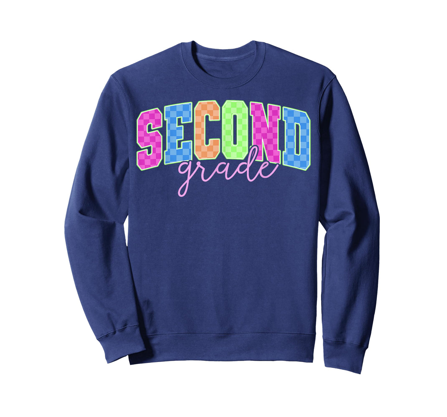 Back To School Neon Checkered Second Grade, Colorful Teacher T-Shirt