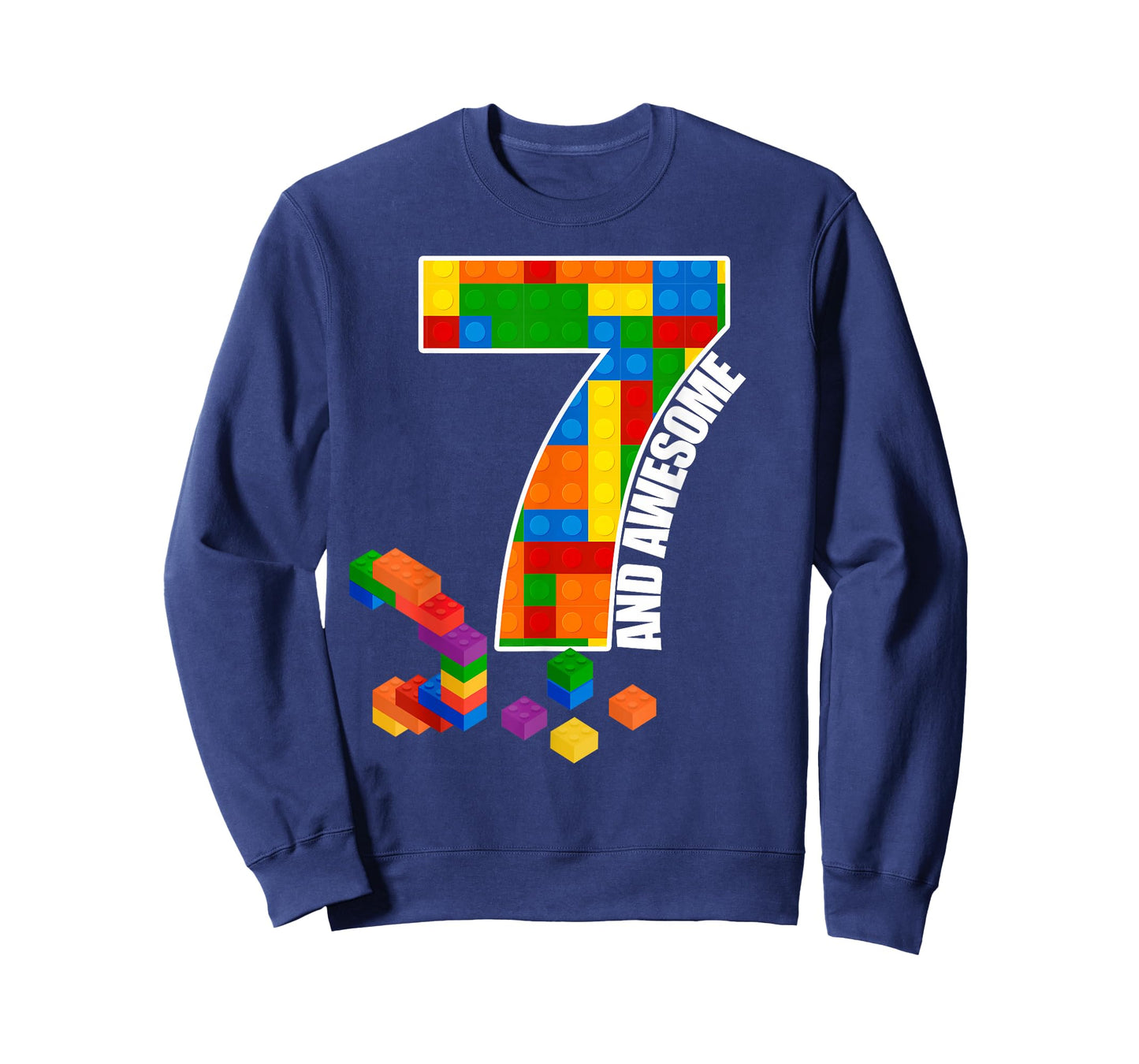 Building Blocks Bricks 7 Years Old Awesome Birthday Boy T-Shirt