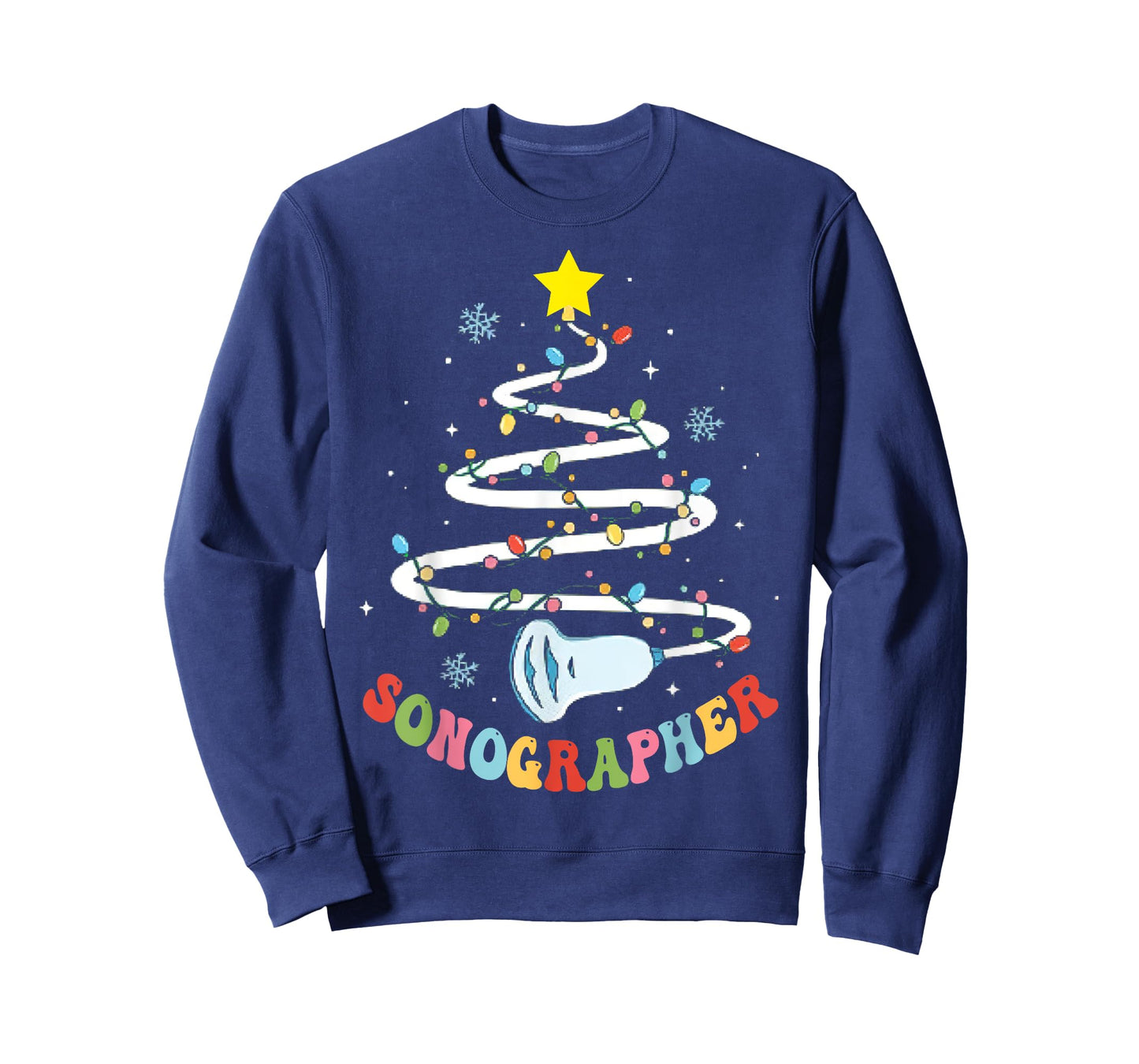 Christmas Sonography Tech, Holiday Sonographer Xmas Tree T-Shirt - Unisex-Adults, Black, Small