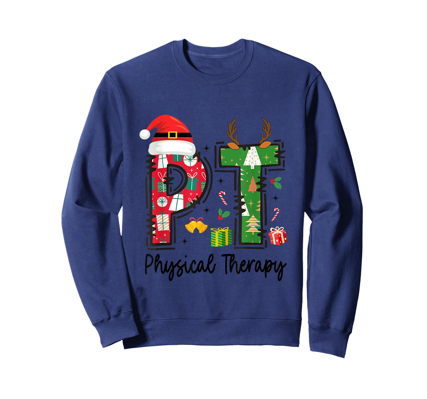 Christmas Physical Therapy Ls Unisex-Adults T-Shirt Grey Small Classic Fit Short Sleeve Graphic Cartoon Holiday Physical Therapy Therapist Xmas T-Shirt