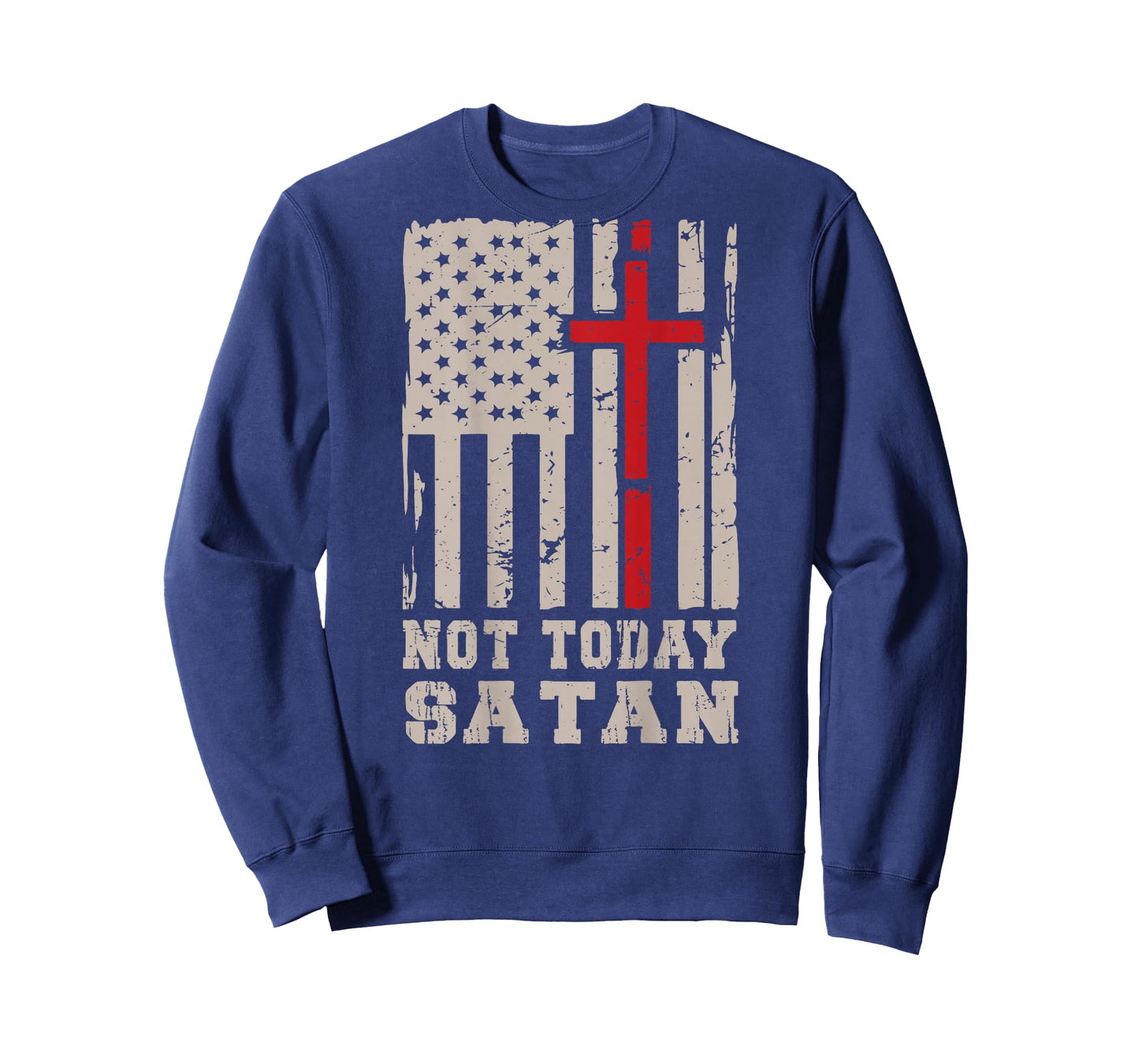 Mens Not Today Satan American Flag Cross Christian Patriotic T-Shirt