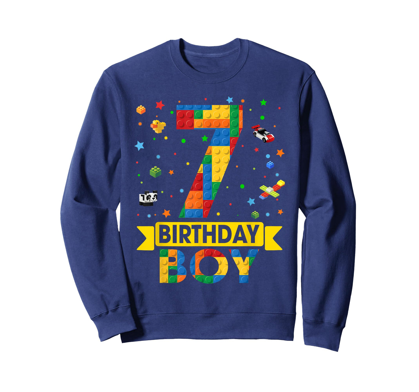 Kids Funny 7 Year Old Building Blocks 7th Birthday Boy T-Shirt
