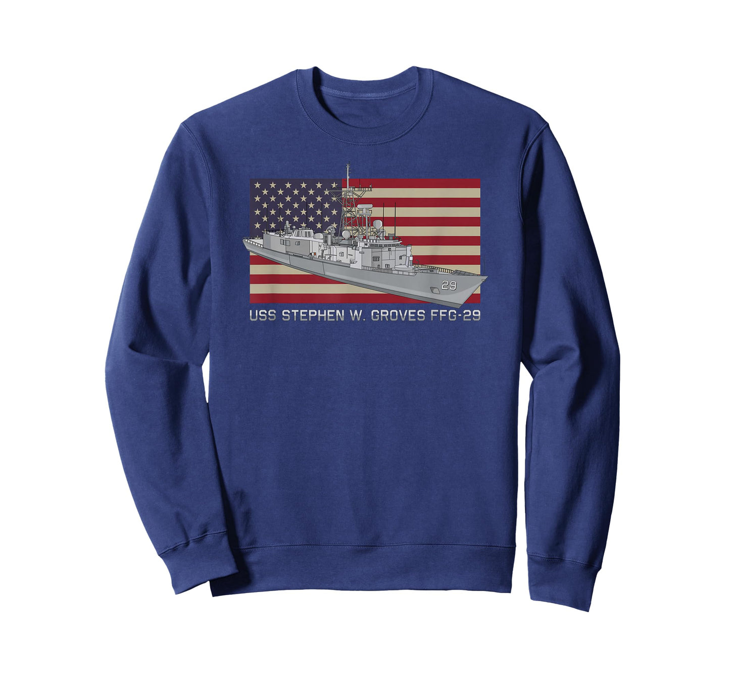 USS Stephen W Groves FFG-29 Ship Diagram American Flag T-Shirt