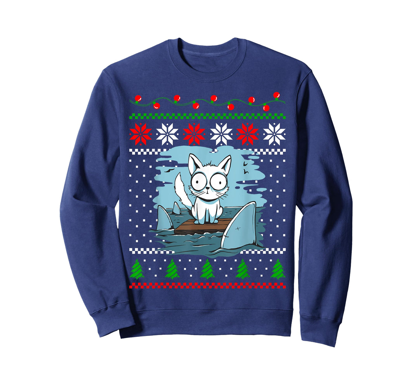 Christmas Cat Animal and Sharks Fish Funny Xmas Design T-Shirt