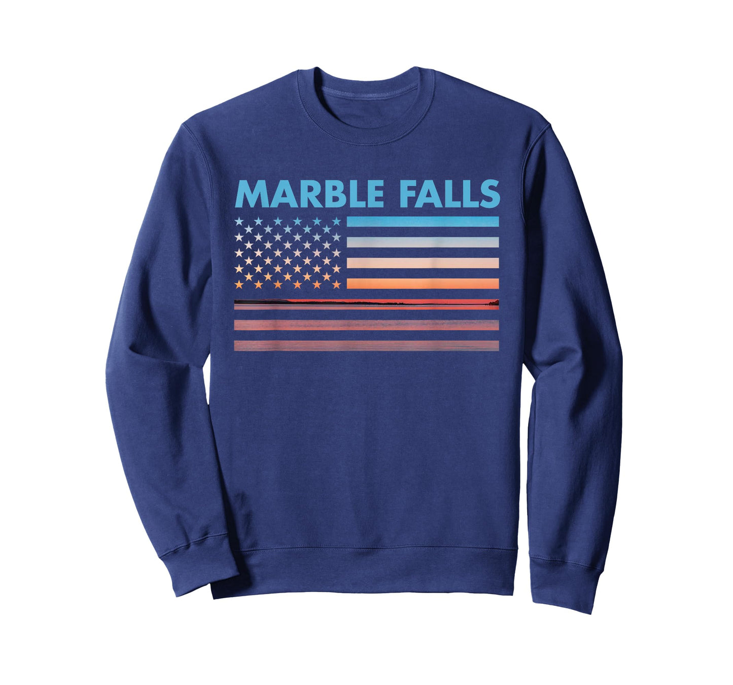 Vintage Sunset American Flag Marble Falls, Texas T-Shirt
