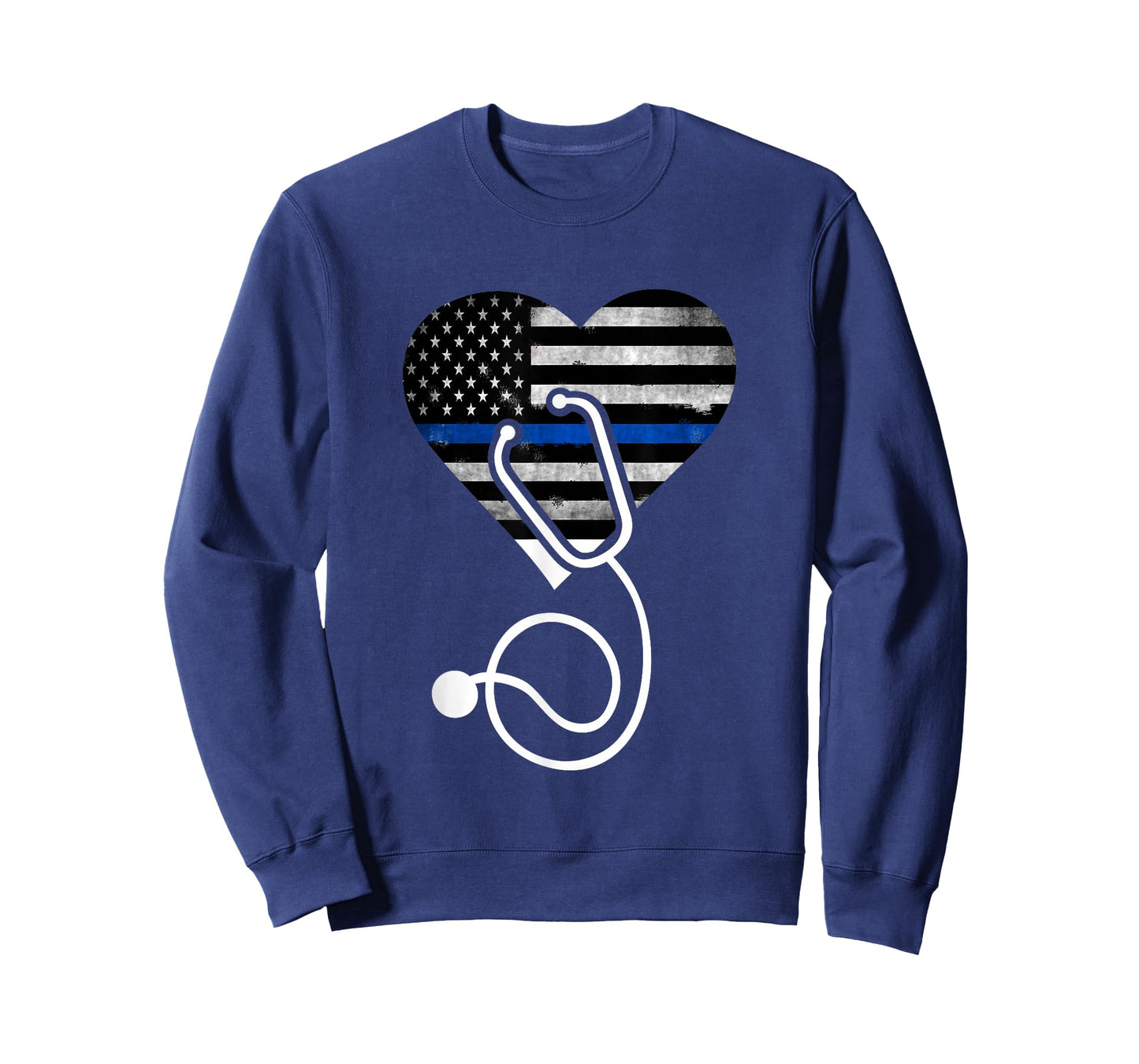 American Flag Heart with Police Thin Blue Line Nurse RN LVN T-Shirt