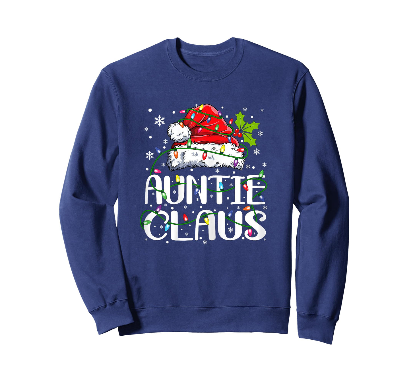Auntie Claus Shirt Christmas Lights Pajama Family Matching T-Shirt