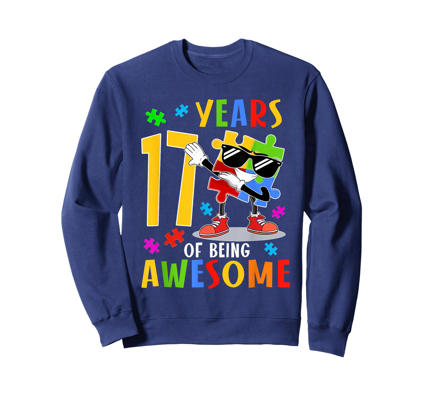 17 Years Of Being Awesome Birthday Dabbing Autism Puzzle T-Shirt