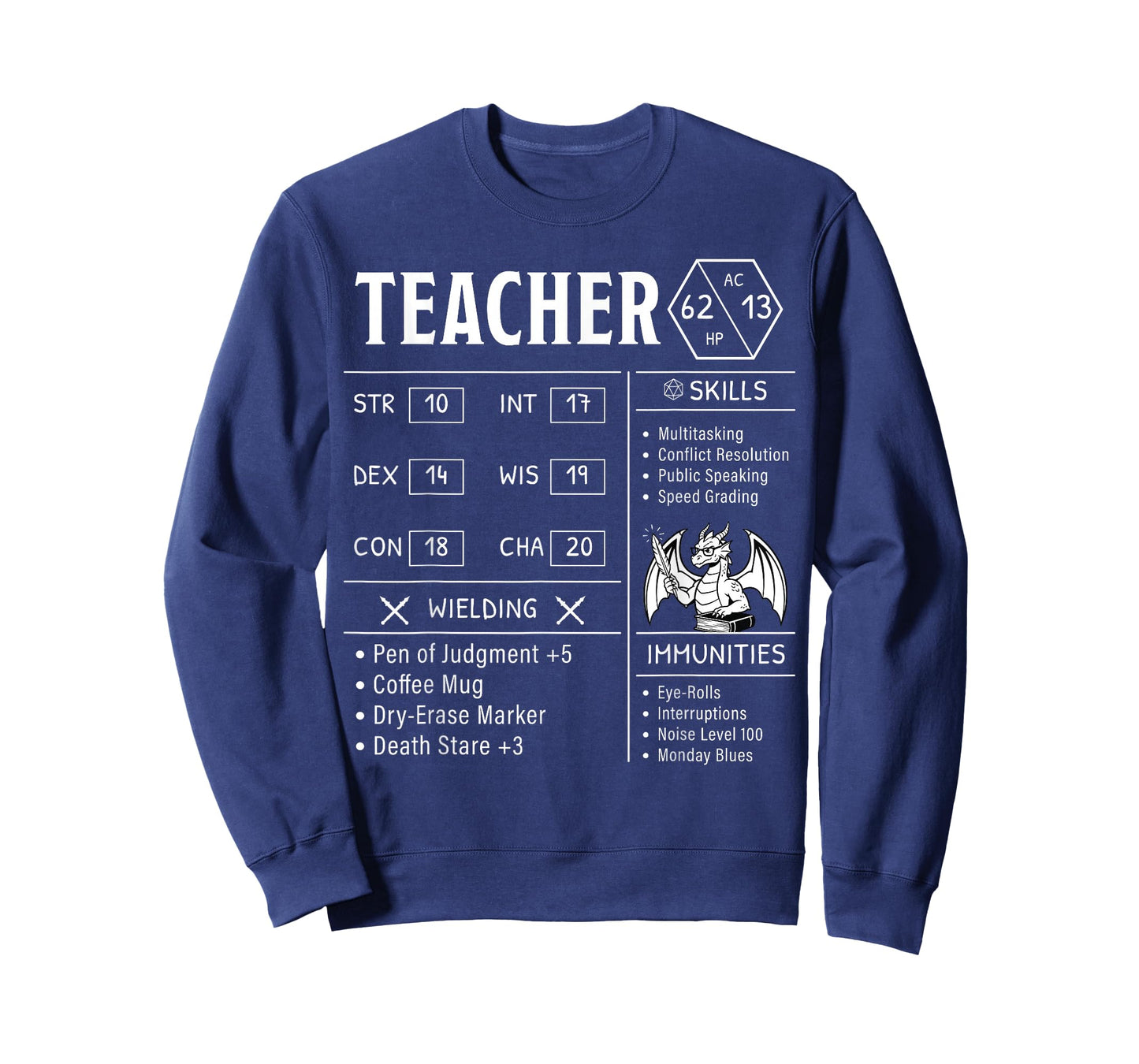 Funny Teacher RPG Stats Humor T-Shirt