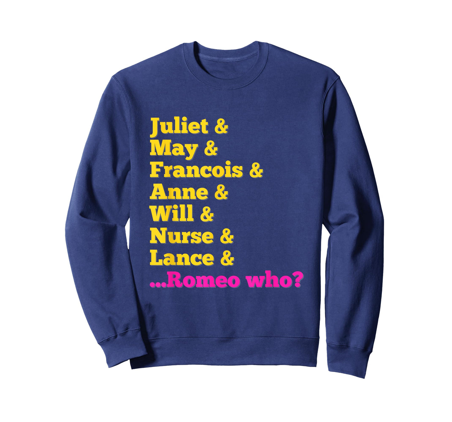 Stage Notes & Juliet Characters 'Romeo Who?' Musical Theatre Musicals T-Shirt - Black, Unisex-Adults, Small, Short Sleeve, Cotton 65% Polyester 35%, Classic Fit, Casual Playful Letter Print