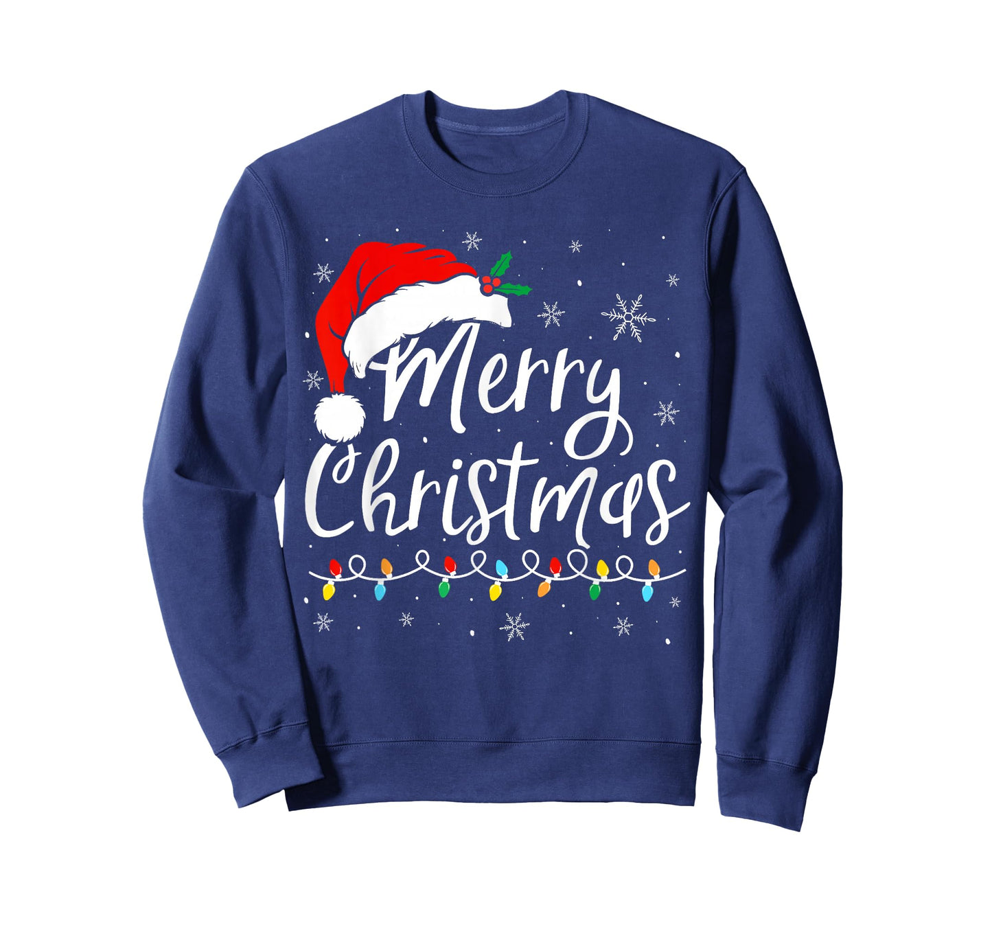 Merry Christmas Lights Santa Hat Xmas Family Matching Pajama T-Shirt