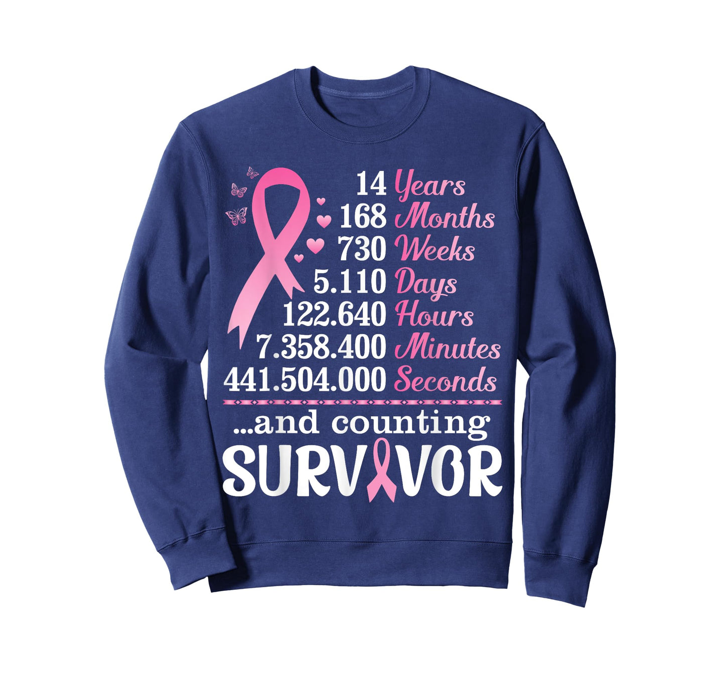 14 Years 168 Months Fighting Breast Cancer Counting Survivor T-Shirt