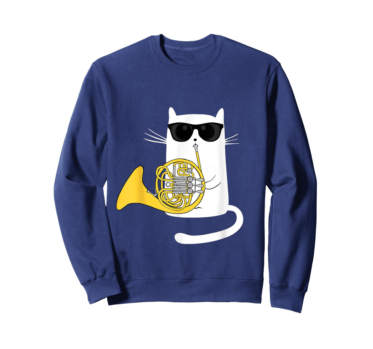 Funny Jazz Cat Wearing Sunglasses Playing French Horn Men Women Girls Kids T-Shirt