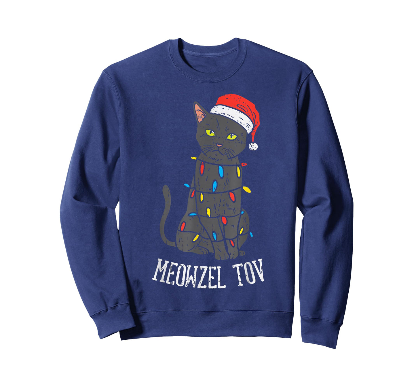 Meowzel Tov Hanukkah Black Cat Christmas Lights Pet Gift T-Shirt