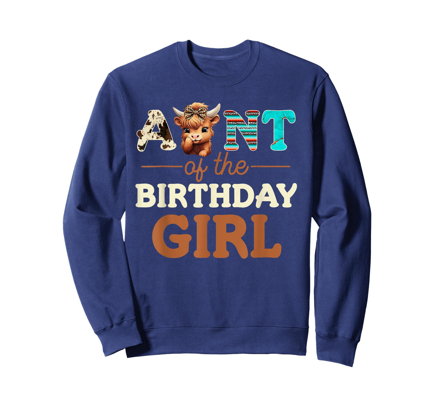 Aunt of The Birthday Girl Highland Cow Print First Bday T-Shirt