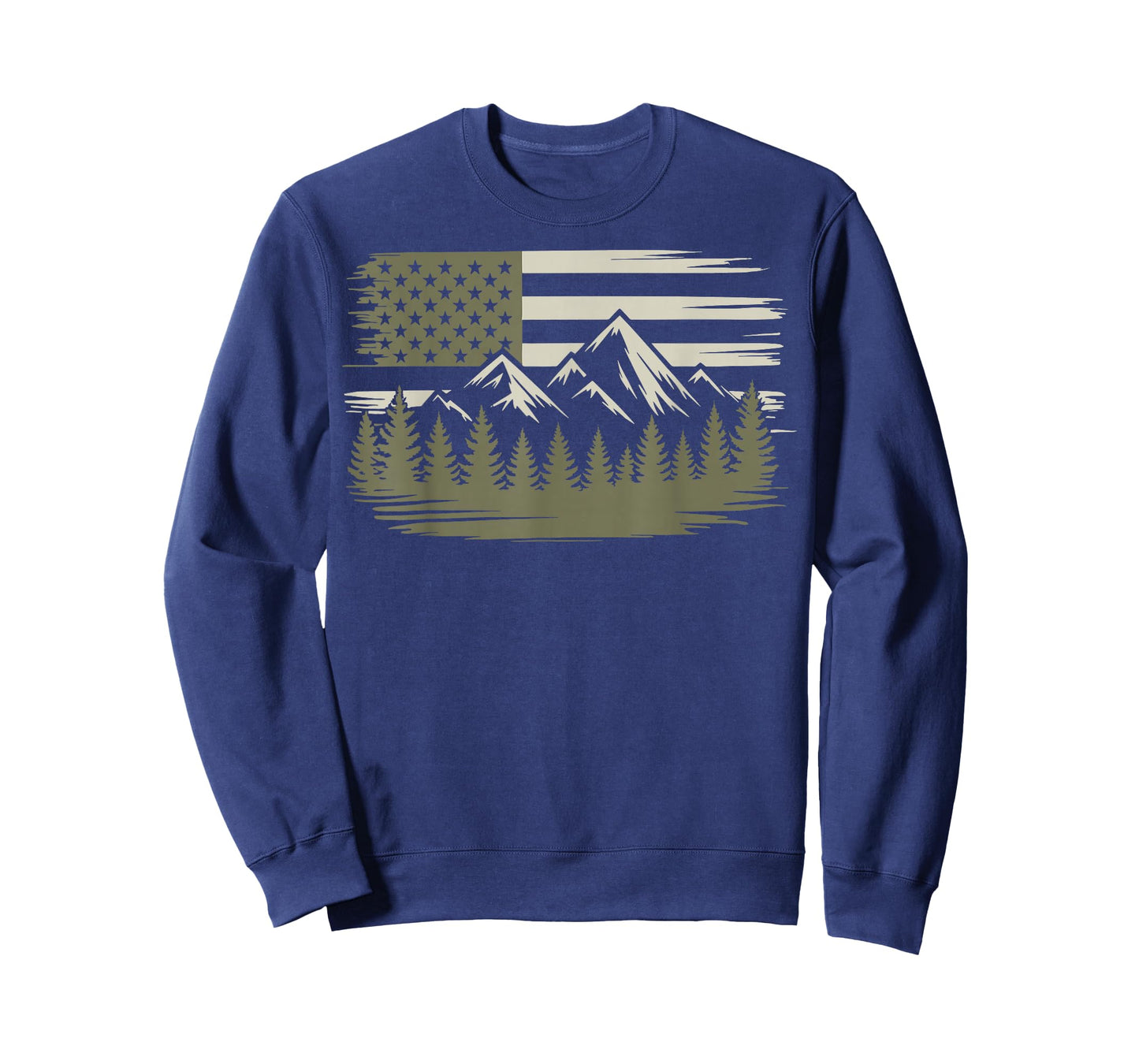 Forest Mountain USA Flag Wildlife Camping T-Shirt
