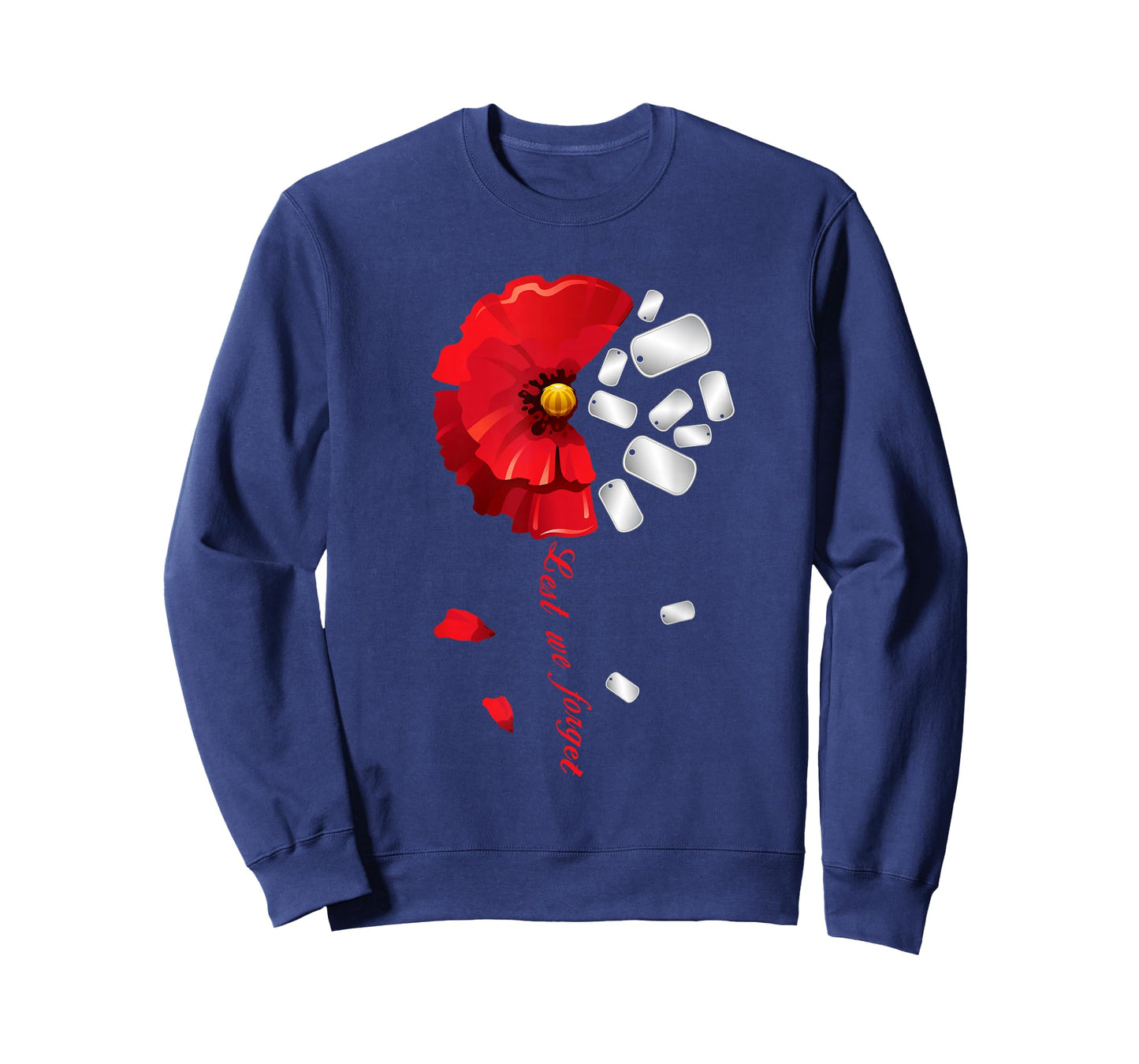 Veterans Day Lest We Forget Red Poppy Flower USA Memorial T-Shirt Small