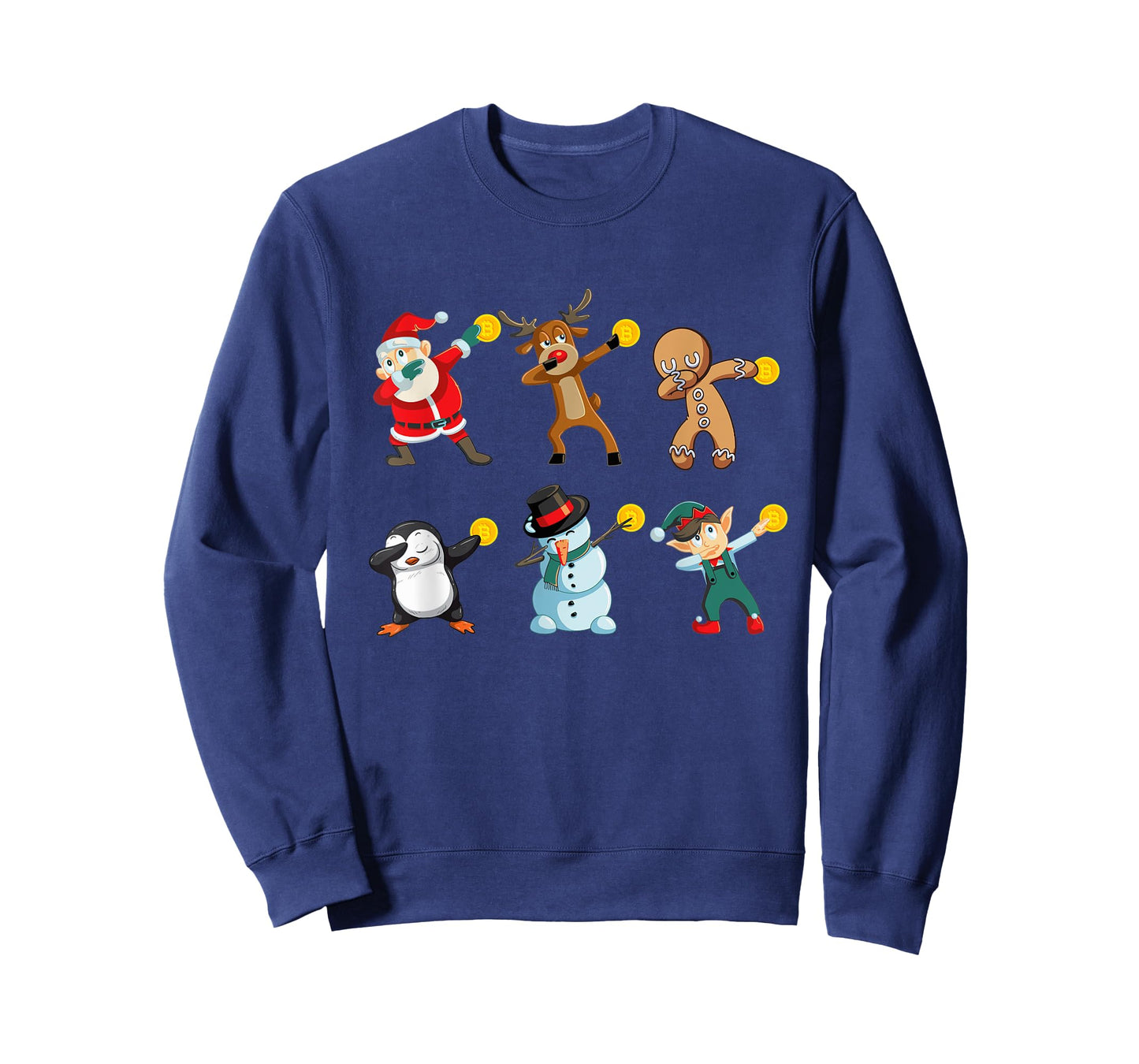 Santa Elf Snowman Reindeer Dabbing Holding Bitcoin T-Shirt