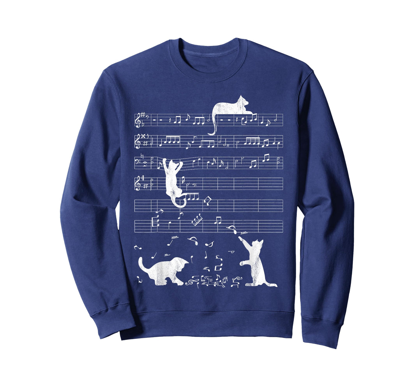 Cute Cat Distressed Music Notes Kitty Piano Musician T-Shirt for Men Women Kids