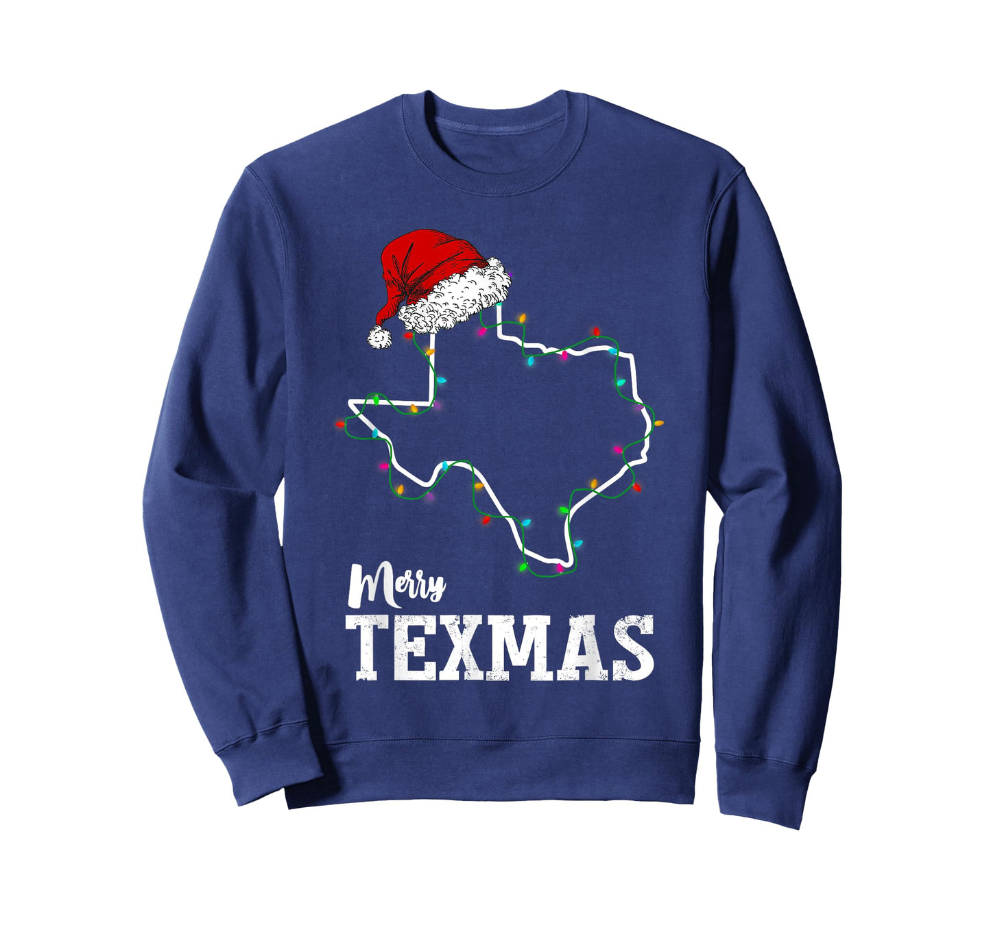 Merry Texmas Texas State Christmas Light Outline Santa Hat T-Shirt