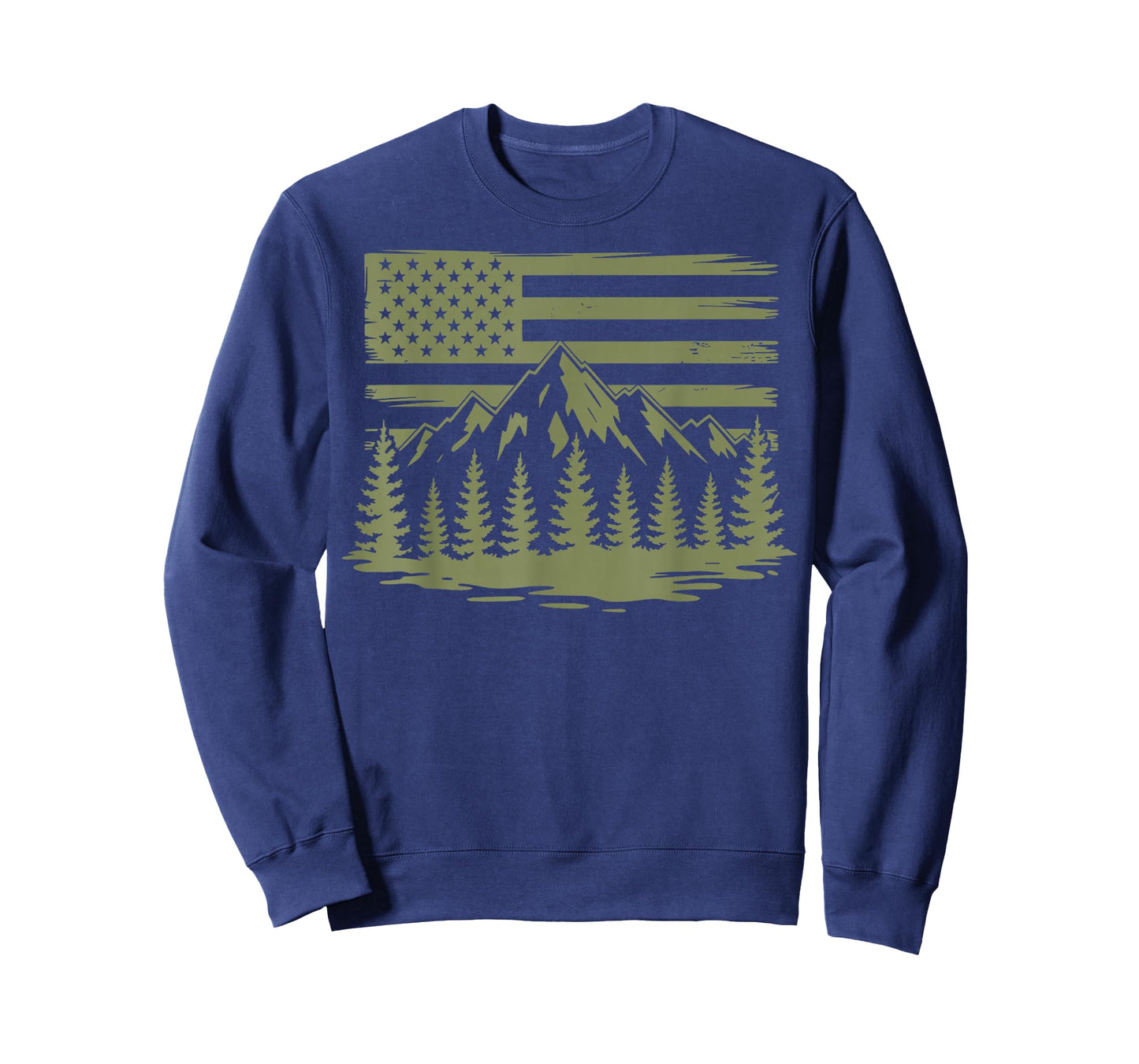 Forest Mountain USA Flag Wildlife Camping T-Shirt