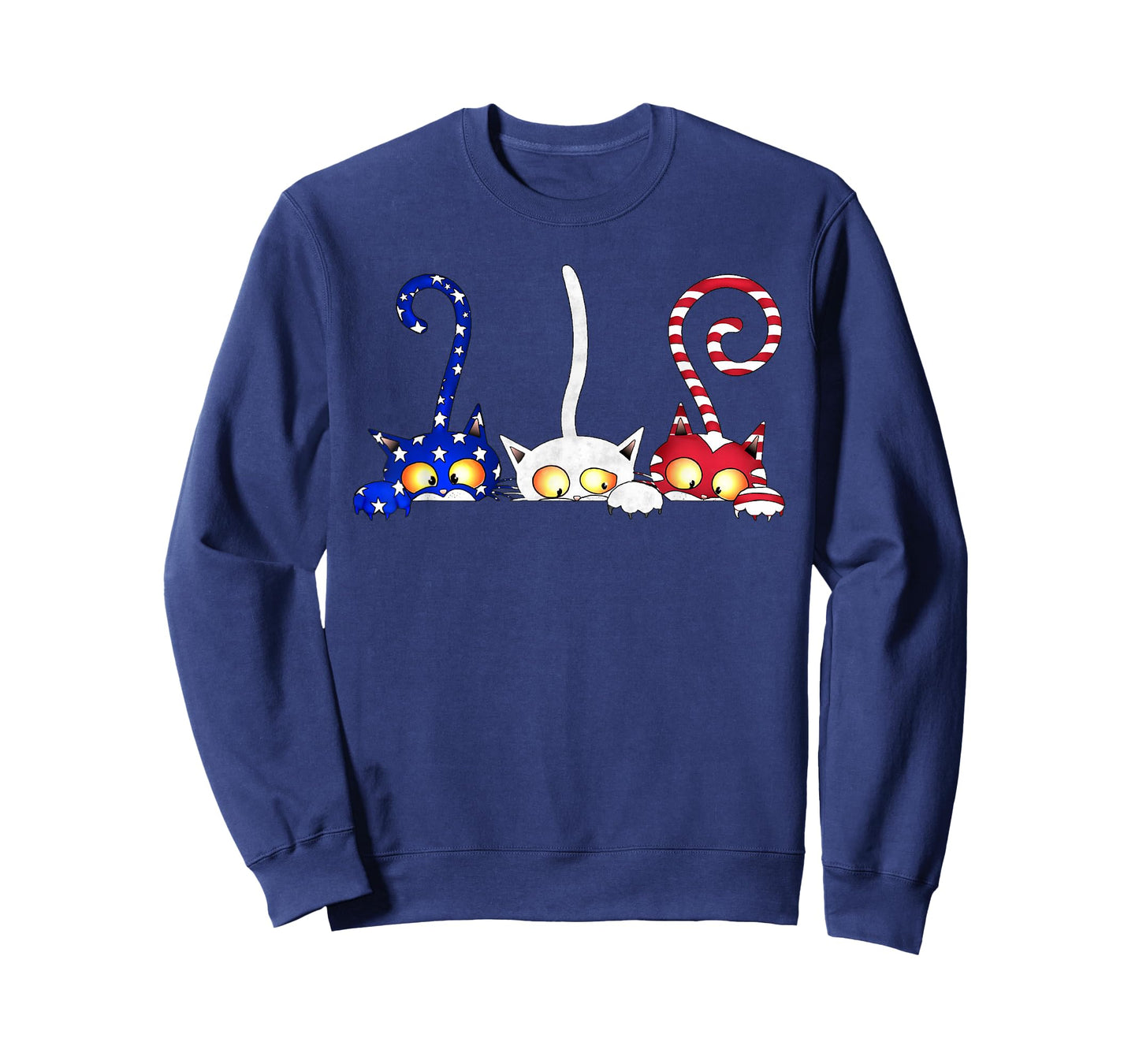 Cat 4th of July American Flag Red White Blue Women Kids T-Shirt